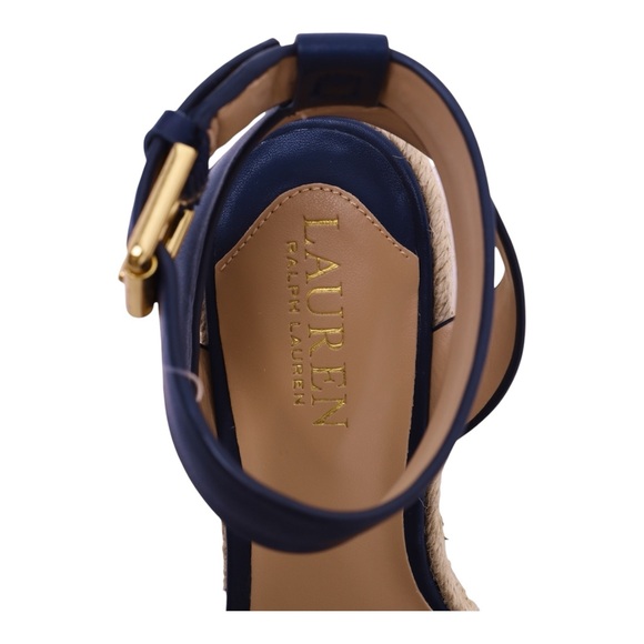 LAUREN RALPH LAUREN | Hilarie Navy Leather Wedge Espadrilles - Picture 4 of 5